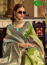 Wonderful Green Color Silk Designer Party Wear Traditional Saree